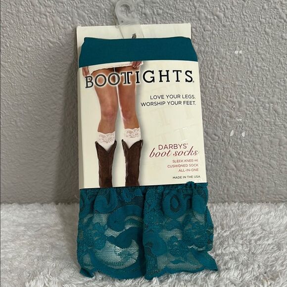 Bootights Boot Socks Knee-high Lacie Lace with Attached Ankle Sock in Turquoise - Picture 1 of 3